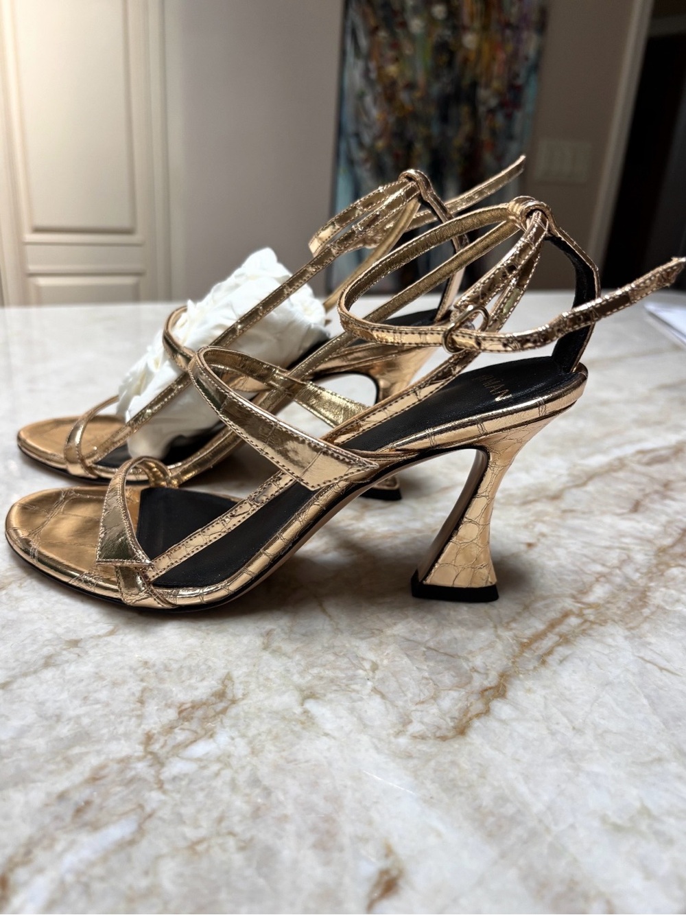 Metallic Gold Strappy Women's Heeled Sandals
